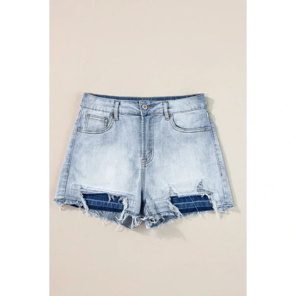 Light Blue Vintage Washed Raw Edge Jean Shorts - Picture 4 of 4